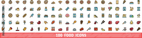 100 food icons set. Color line set of food vector icons thin line color flat on white © ylivdesign