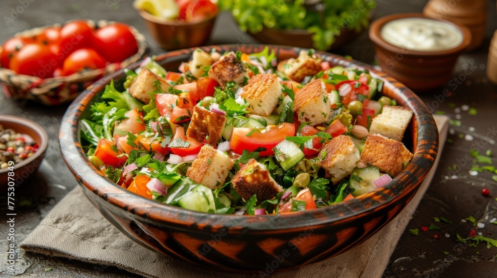 Lebanese Fattoush dish. Lebanese Fattoush dish.