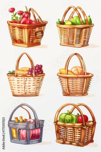 Fresh produce displayed in various baskets  ideal for food markets or grocery stores