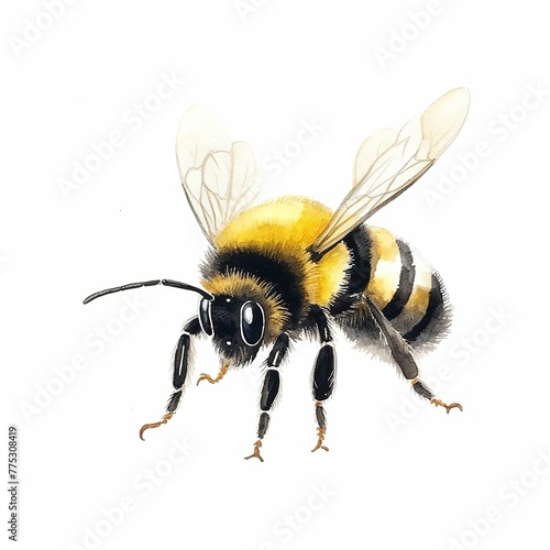 Watercolour Animal Clipart Cute Baby bumblebee flaying on white background  © PhotoToolsAi