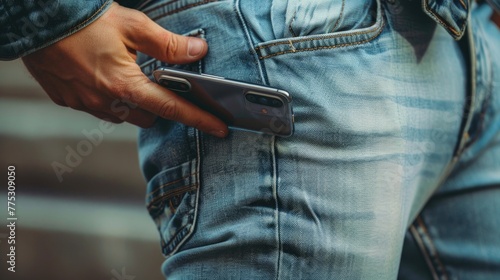 Close up of a person holding a cell phone, suitable for technology concepts