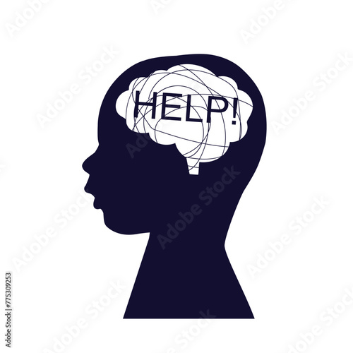 Child head icon. Need help concept