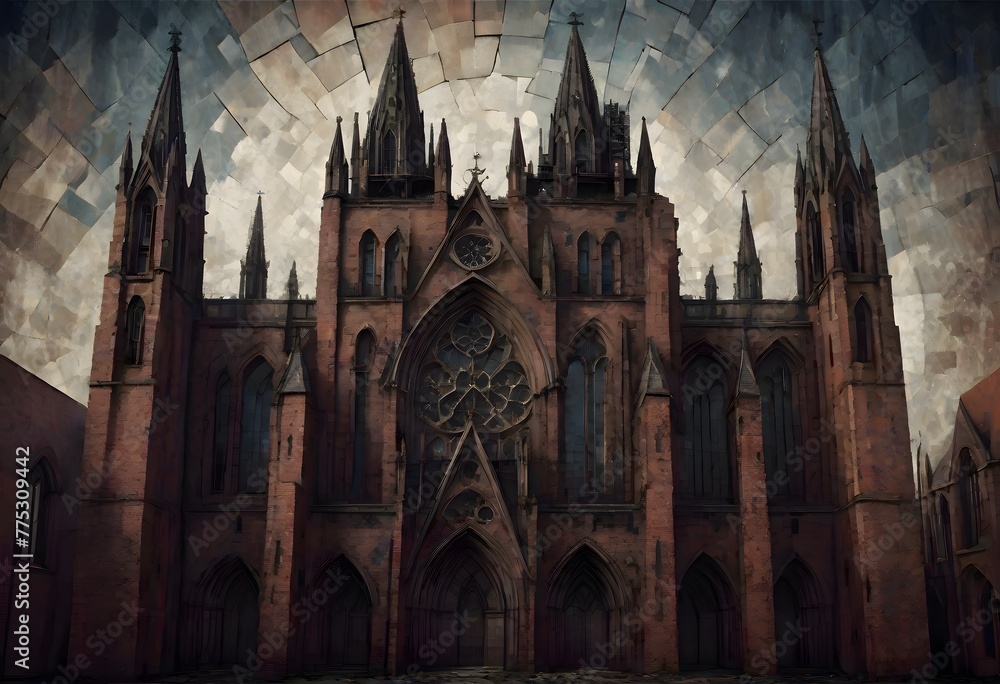 Gothic Aesthetic in Cathedral Design, Grand Entrance and Towering Spires, Generative AI