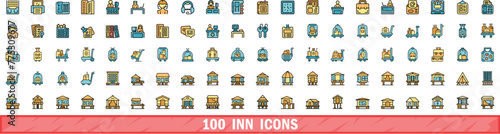 100 inn icons set. Color line set of inn vector icons thin line color flat on white