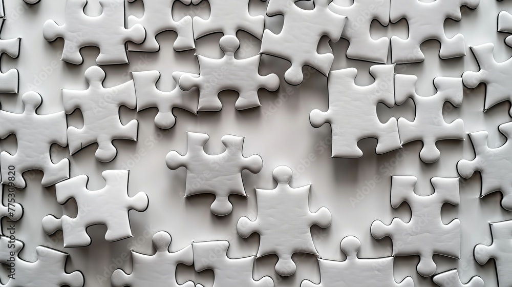 Unfinished white puzzle with copy space, isolated on a white background. Unfinished white puzzle with copy space, isolated on a white background.