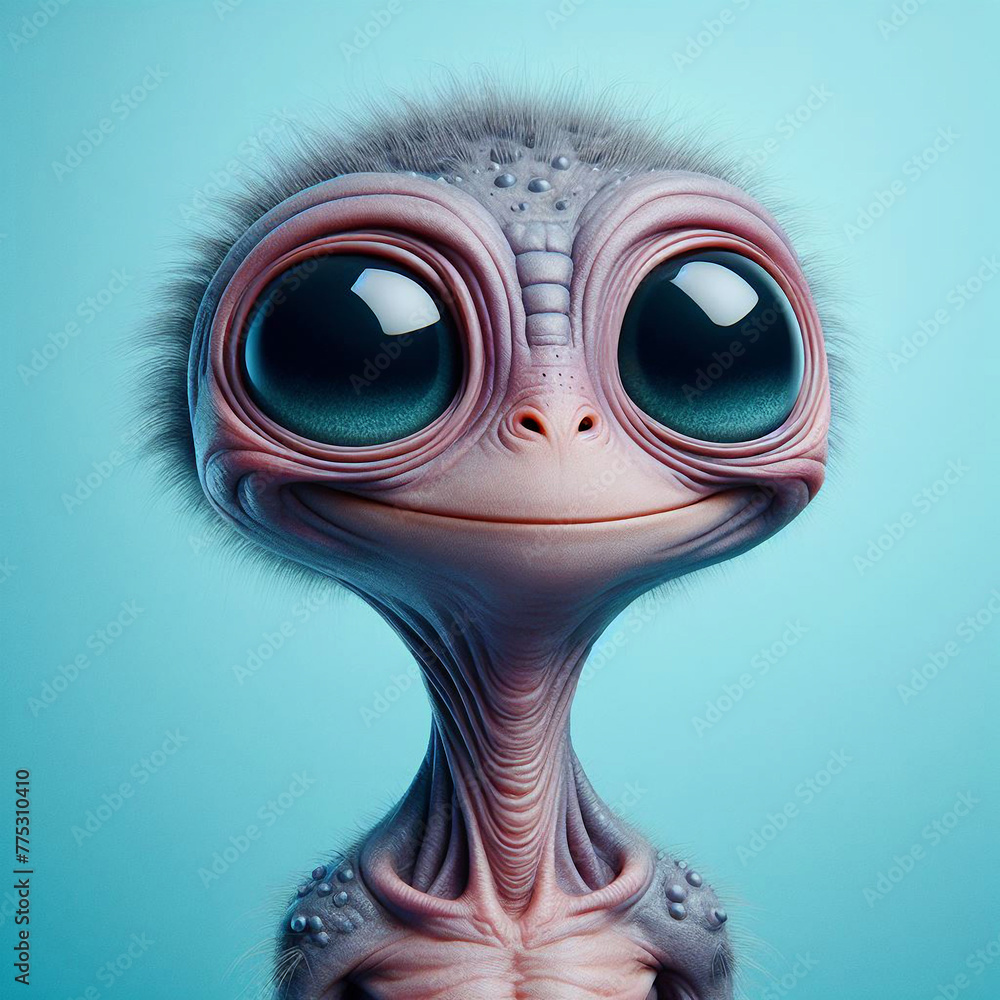 Portrait of extraterrestrial alien with big smile isolated on light ...