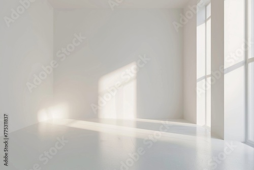 White room with large window, perfect for interior design projects