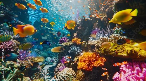 Coral reefs teeming with colorful fish