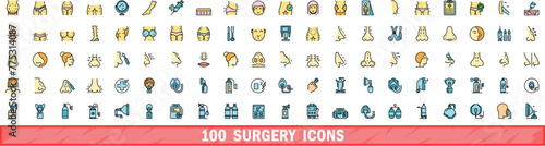 100 surgery icons set. Color line set of surgery vector icons thin line color flat on white