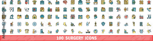 100 surgery icons set. Color line set of surgery vector icons thin line color flat on white