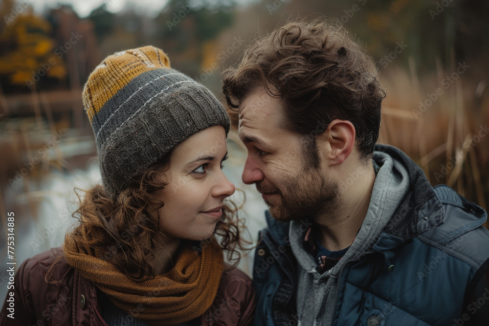 A man and a woman are looking at each other A man and a woman are looking at each other