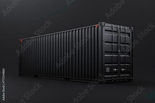 Three-dimensional rendering of a Good Quality Black Shipping Container for Import and Export. Dark Metal Container on Black Background