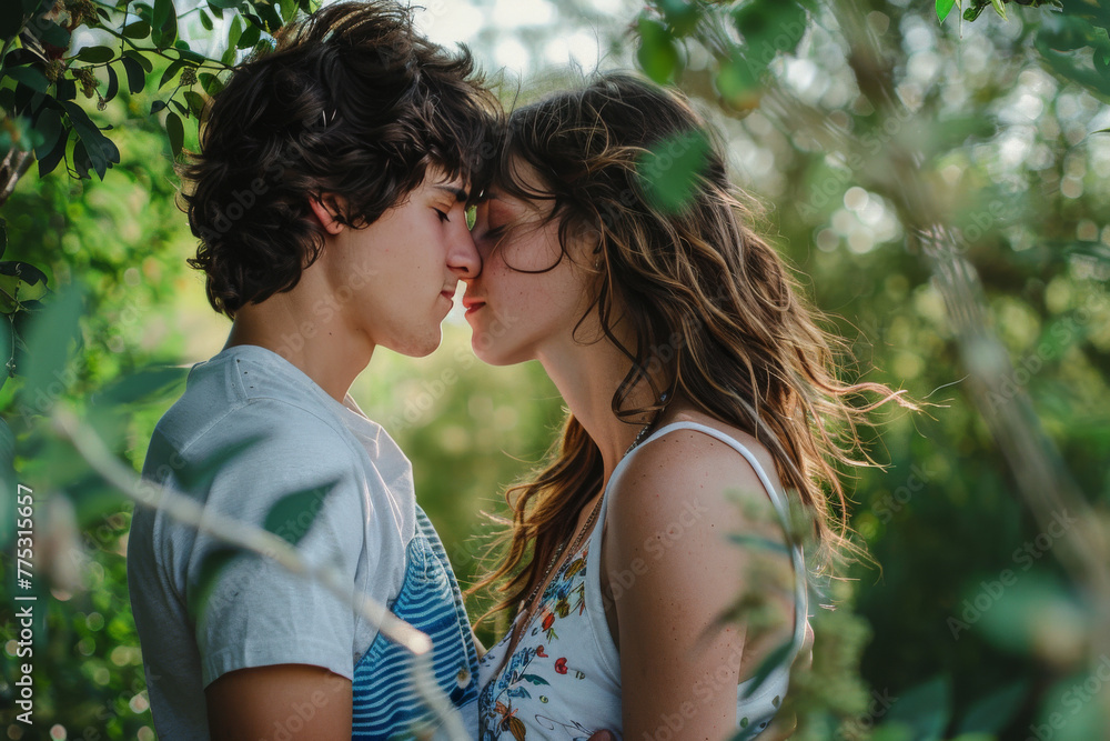 A man and a woman are kissing under a tree A man and a woman are kissing under a tree