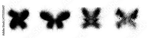 Grunge butterfly, spray paint, set. Vector illustration