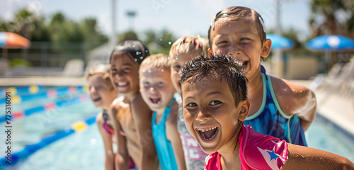 Laughter resounded in the background as a group of kids lined up by the pool, each with a unique look of happiness