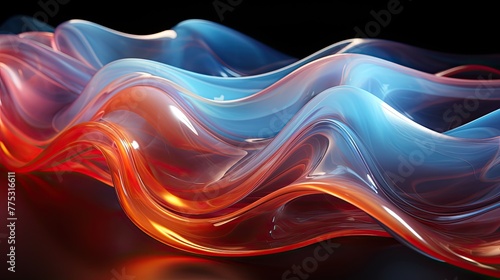 3D wavy abstract background, Sculpture oil physical waves using transparent materials and lighting effects