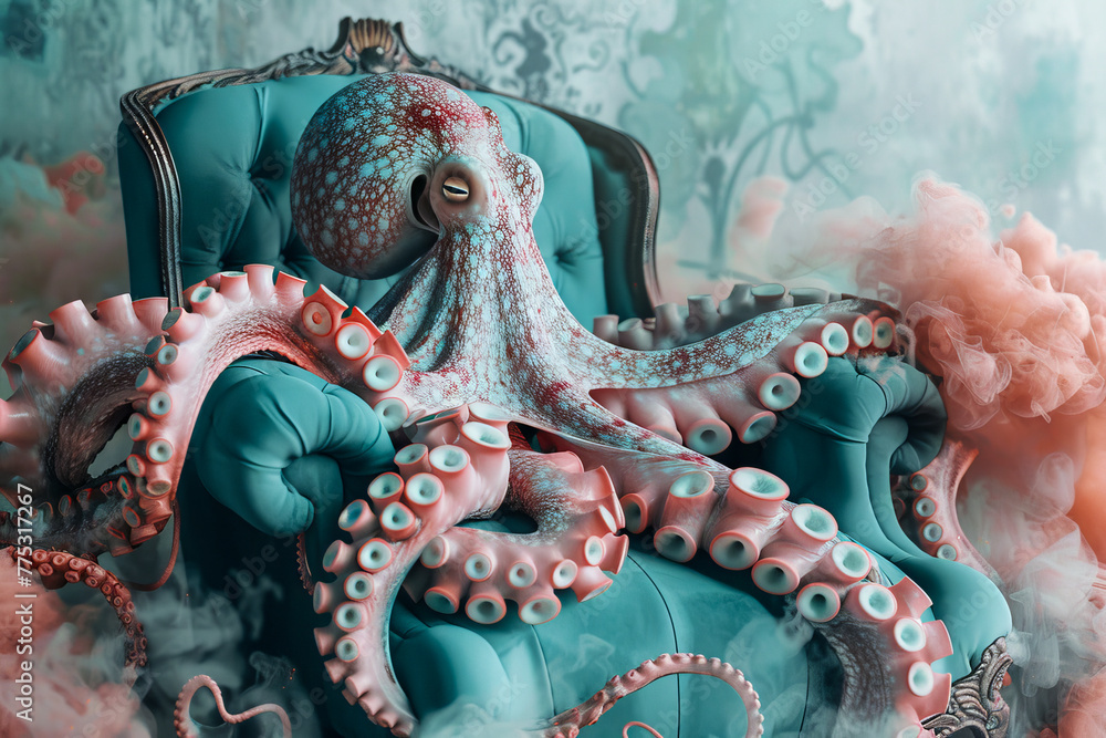 Octopus on elegant vintage chair