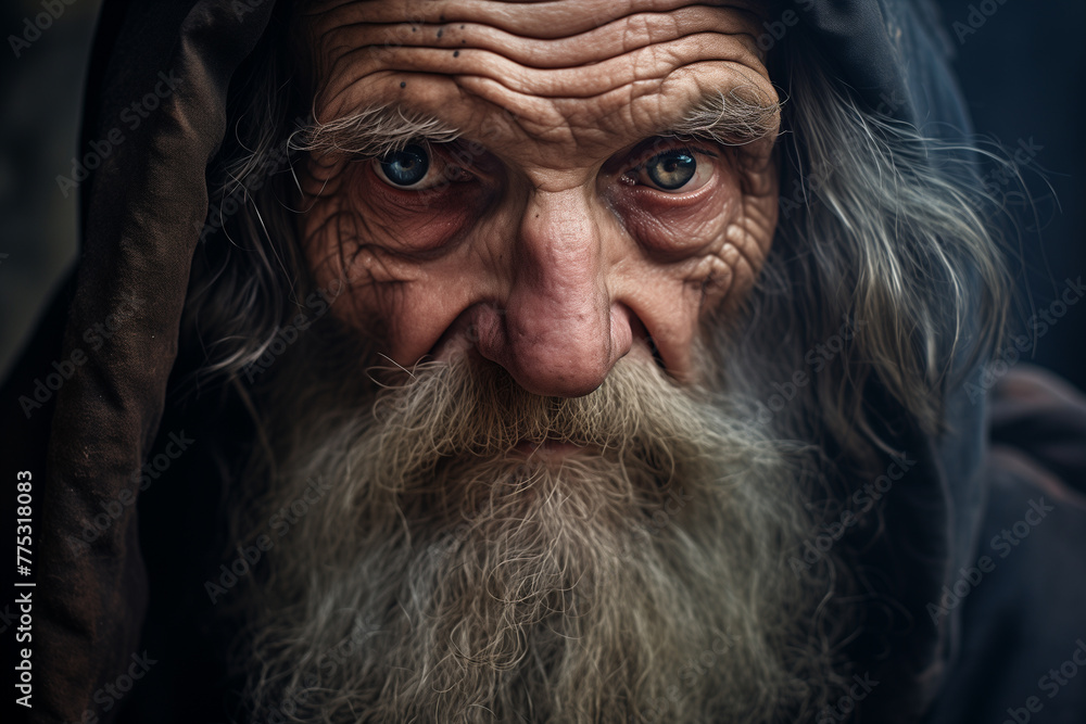 Very old man portrait, rinkled face and sorrow on his eyes Portrait of an Elderly Man, His Wrinkled Face Reflecting a Lifetime of Stories.Ai generated Very old man portrait, rinkled face and sorrow on his eyes Portrait of an Elderly Man, His Wrinkled Face Reflecting a Lifetime of Stories.Ai generated