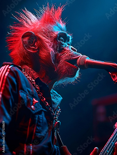 Ilustração divertida de um macaco estrela do rock. photo