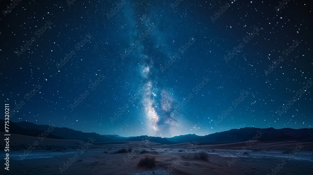 Nighttime desert landscape  starry sky, milky way, high resolution photo with ultra detail - obrazy, fototapety, plakaty 