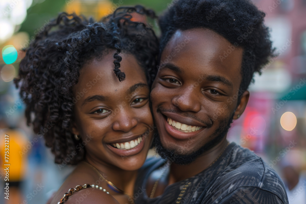 A man and a woman are smiling for the camera A man and a woman are smiling for the camera