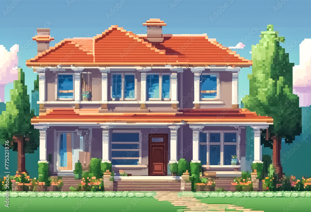 Obraz premium modern vacation home pixel art