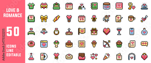 50 Love and Romance Icons Set Pack Line Editable Vector Illustration