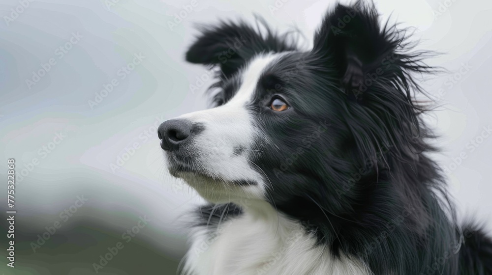 Border Collie dog portrait showcasing beautiful black and white fluffy fur