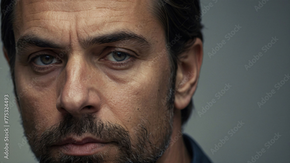 Close-up of a thoughtful man with a piercing gaze Close-up of a thoughtful man with a piercing gaze