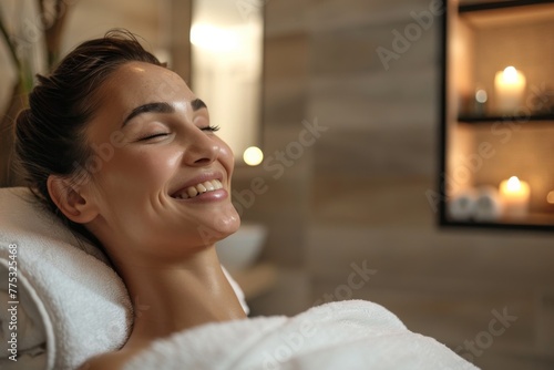 Capture indulgence in this serene spa setting as a person relaxes, surrounded by a warm atmosphere and soft candles