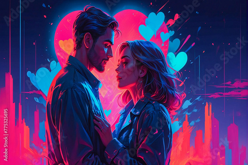Fantasy Valentine's day digital art with romantic couple