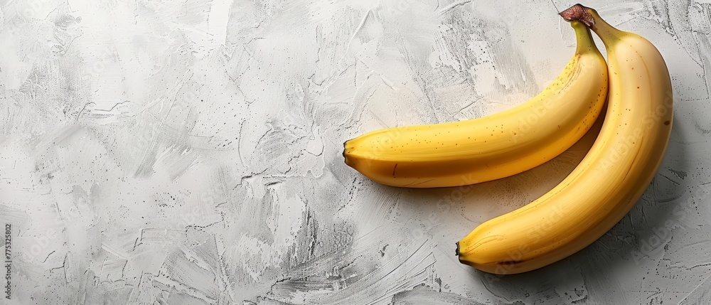 A pair of ripe bananas on a white-gray table, with a gray-white background A pair of ripe bananas on a white-gray table, with a gray-white background