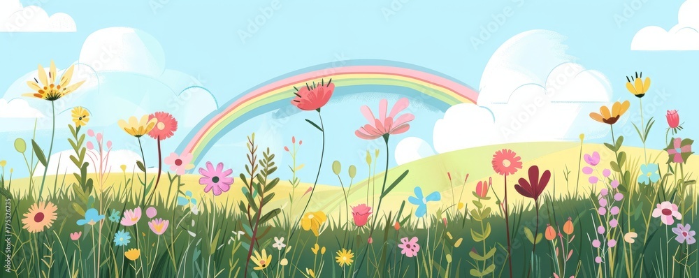 Fototapeta premium rainbow landscape cartoon.