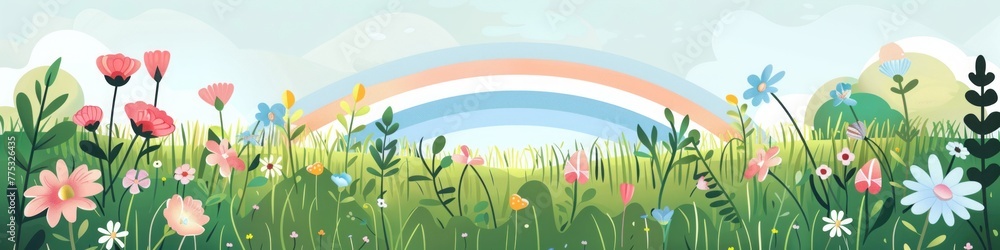 Fototapeta premium rainbow landscape cartoon.