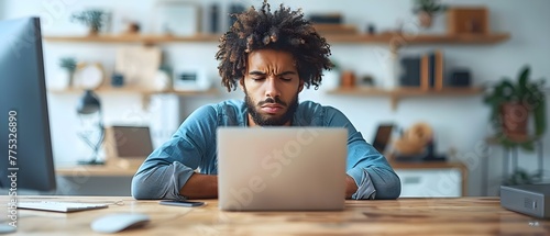 Exhausted businessman rubs dry irritated eyes from computer work at home suffering headaches and vision issues. Concept Computer Vision Syndrome, Eye Health, Workplace Ergonomics