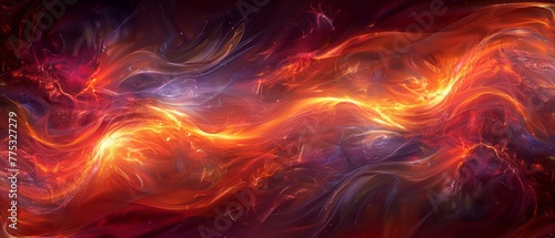  An abstract artwork featuring vibrant red, orange, and yellow whirlwinds against a black canvas, with a void center