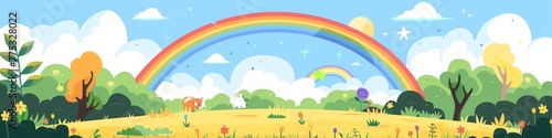 rainbow landscape cartoon. #775328022