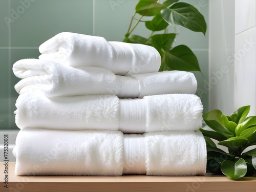 A stack of clean white towels in the hotel toilet