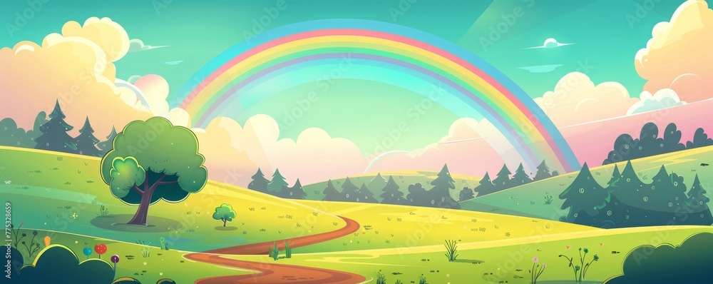 Fototapeta premium rainbow landscape cartoon.