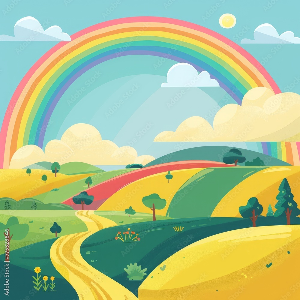 Obraz premium rainbow landscape cartoon.