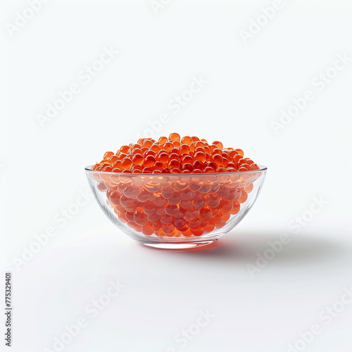 bowl of red caviar isolated on white background, close up
