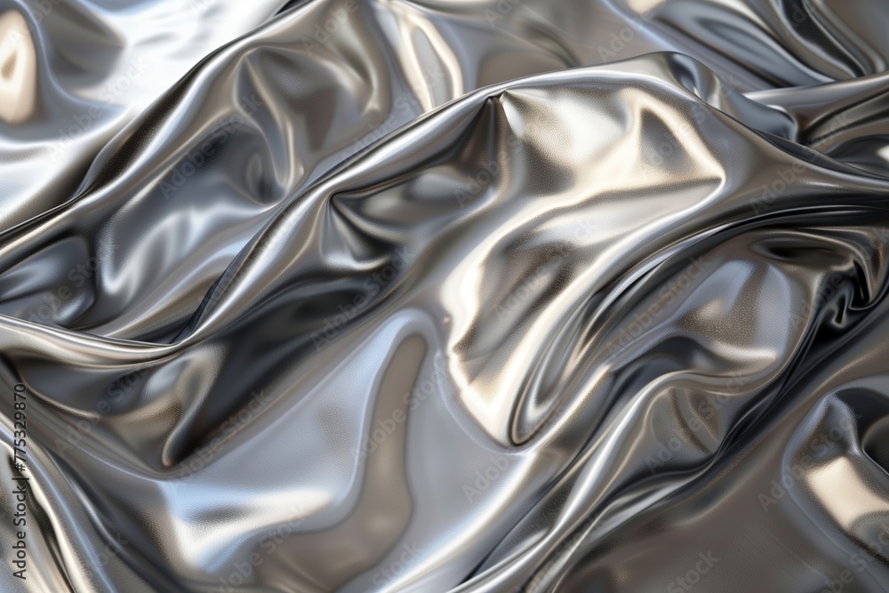 Rendered image displaying a liquid-like metallic texture creating a flowing, rippled effect in monochromatic hues Rendered image displaying a liquid-like metallic texture creating a flowing, rippled effect in monochromatic hues