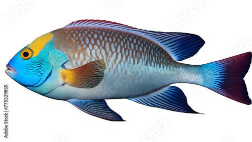 Tropical fish with intricate patterns, isolated on a pure white background, png.