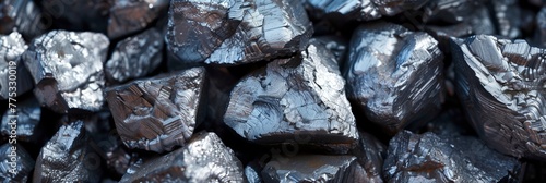 High detail macro shot showcasing the complex textures on the surface of shiny zinc metallic rocks photo