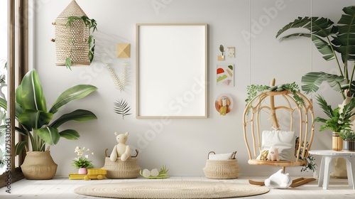 Mock-Up Frame in Stylish Children Room Interior with Cozy Decor photo