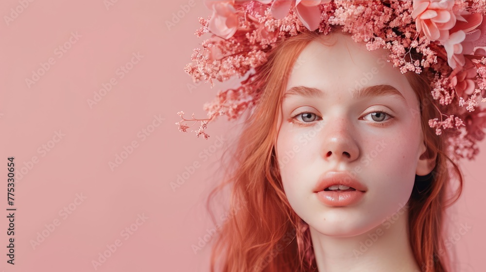 girl with a flower wreath on her head. girl with a flower wreath on her head.