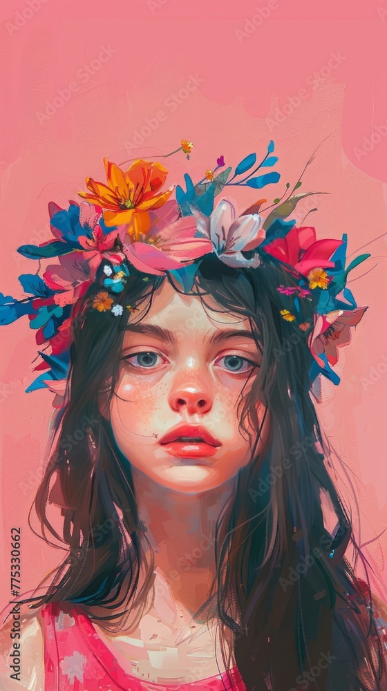 girl with a flower wreath on her head. girl with a flower wreath on her head.
