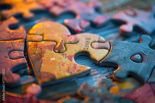 Heart-shaped puzzle piece connection close-up