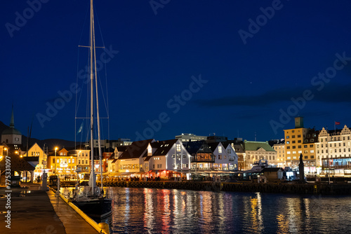 A yacht moored at a wharf in Bergen, Norway