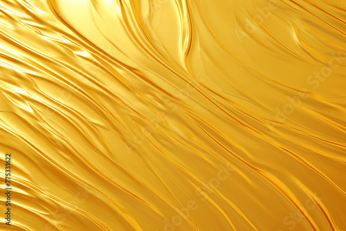 Liquid Gold texture abstract background. Textured golden waving metallic surface backdrop with light reflection. 